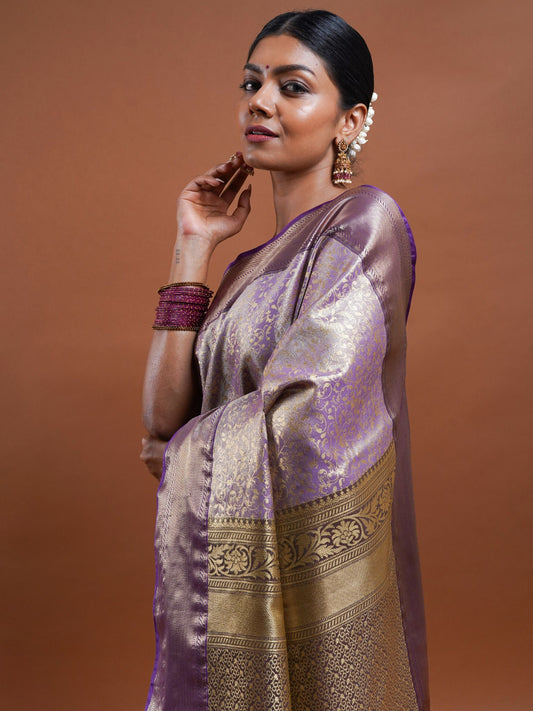 Lavender Double Shade Silk Saree with Antique Gold Detailing