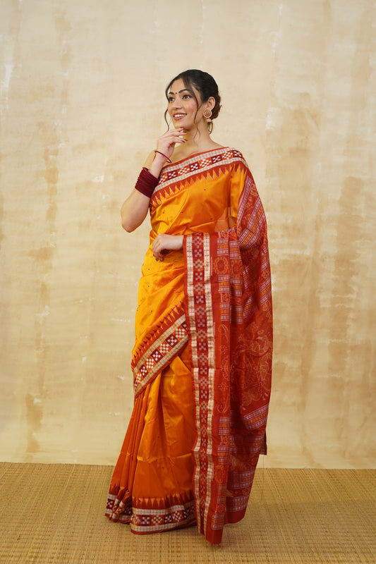 Yellow & Red Sambalpuri Silk Saree