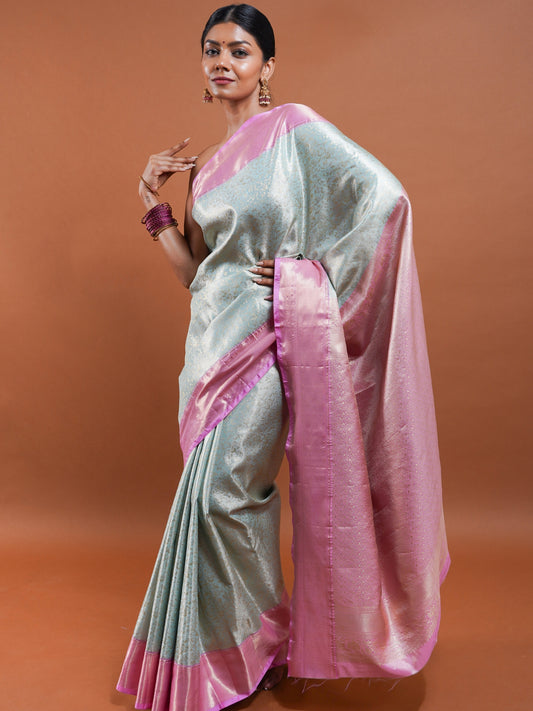 Ethereal Mint and Rose Silk Saree