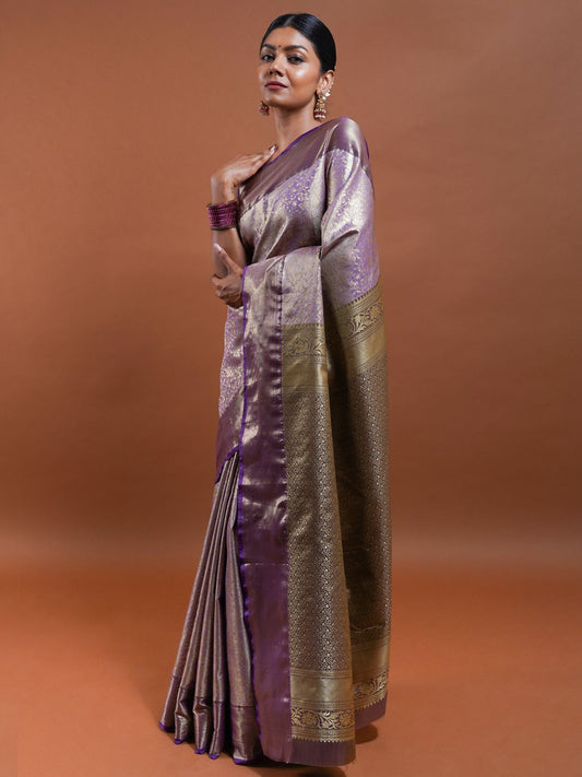 Lavender Double Shade Silk Saree with Antique Gold Detailing