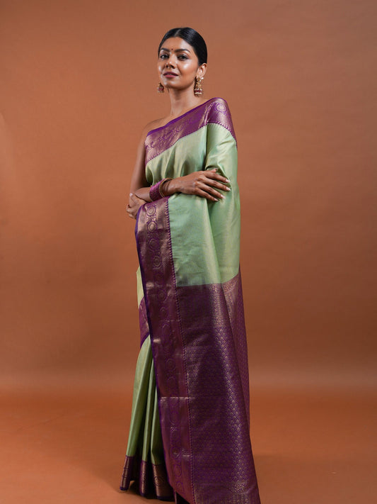 Sage Green and Plum Purple Semi-Silk Saree with Zari