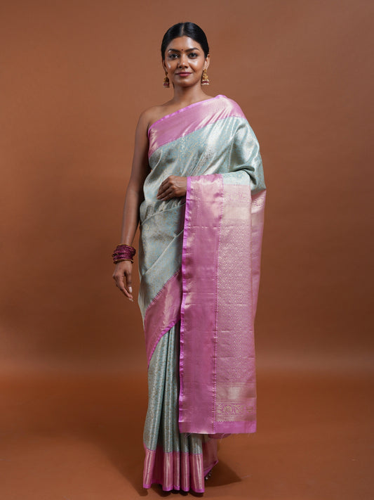 Ethereal Mint and Rose Silk Saree