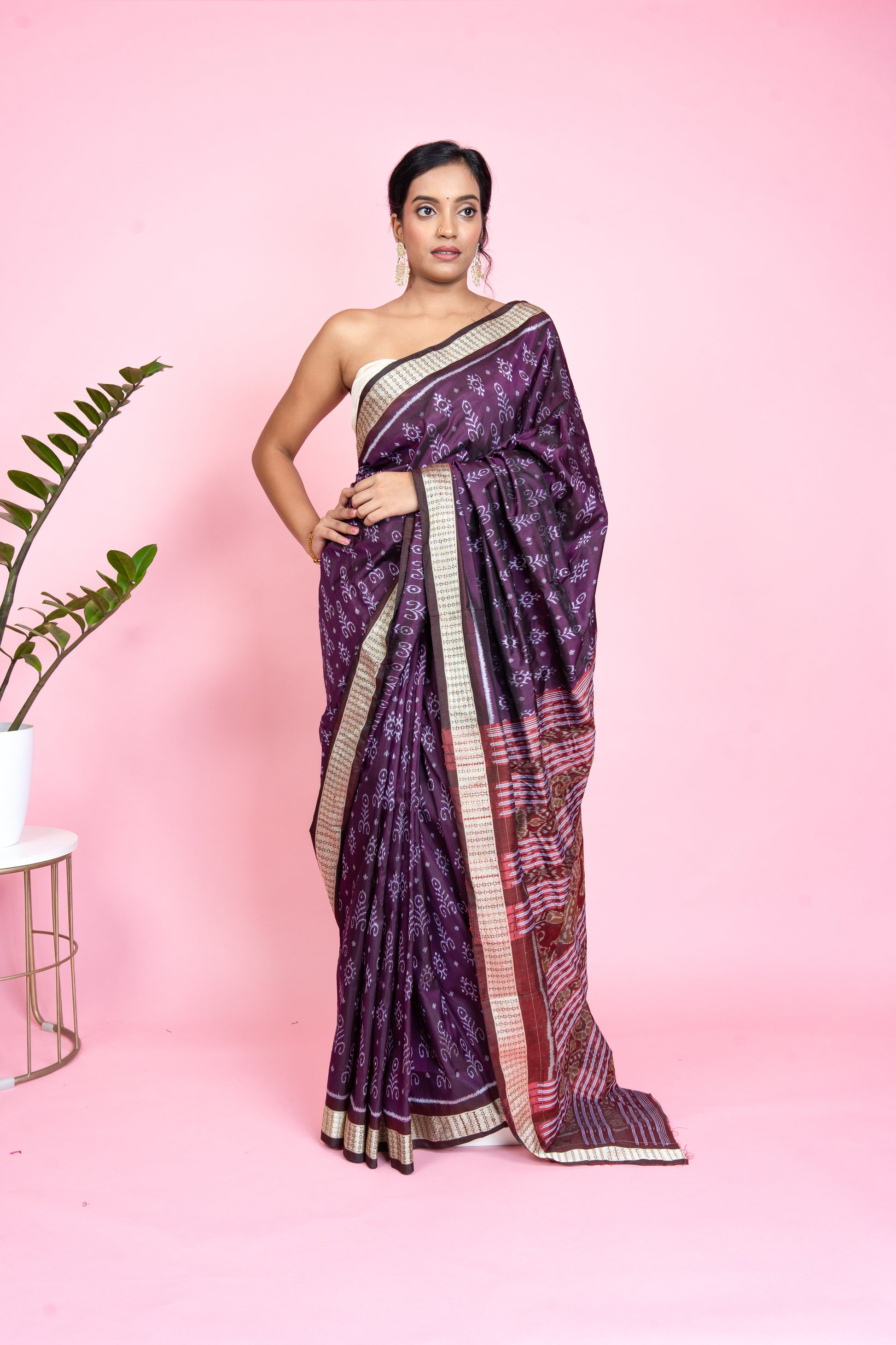 Heritage Violet & Red Silk Saree