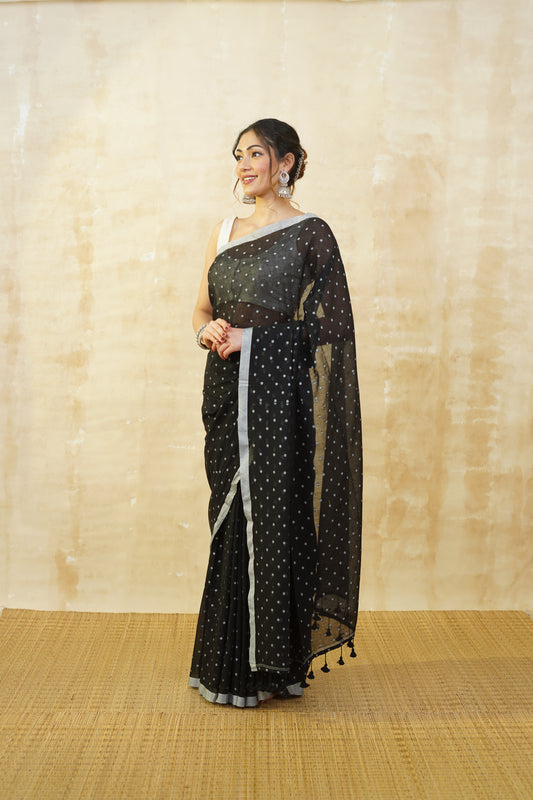 Black & White Polka Dot Pure Cotton Saree