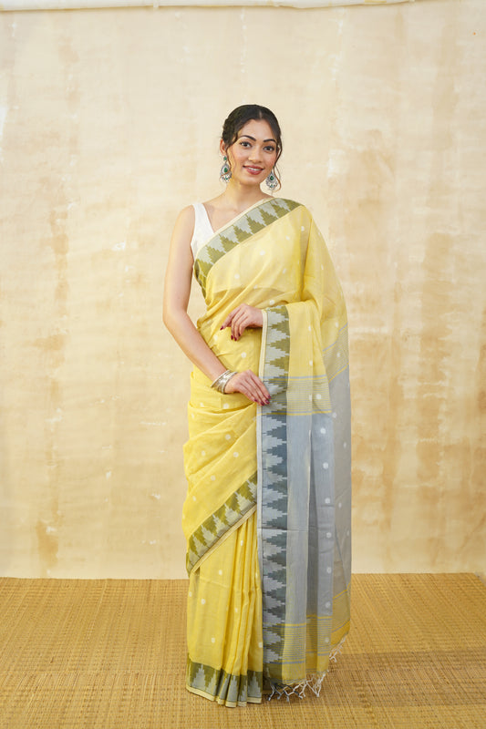 Pastel Yellow Pure Cotton Saree