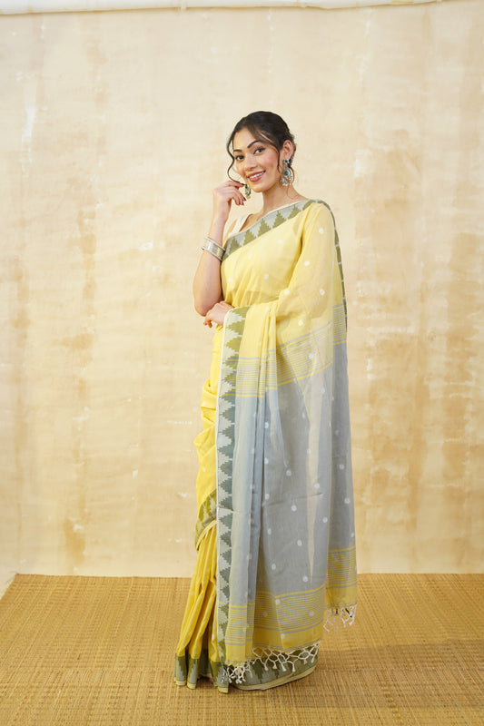 Pastel Yellow Pure Cotton Saree