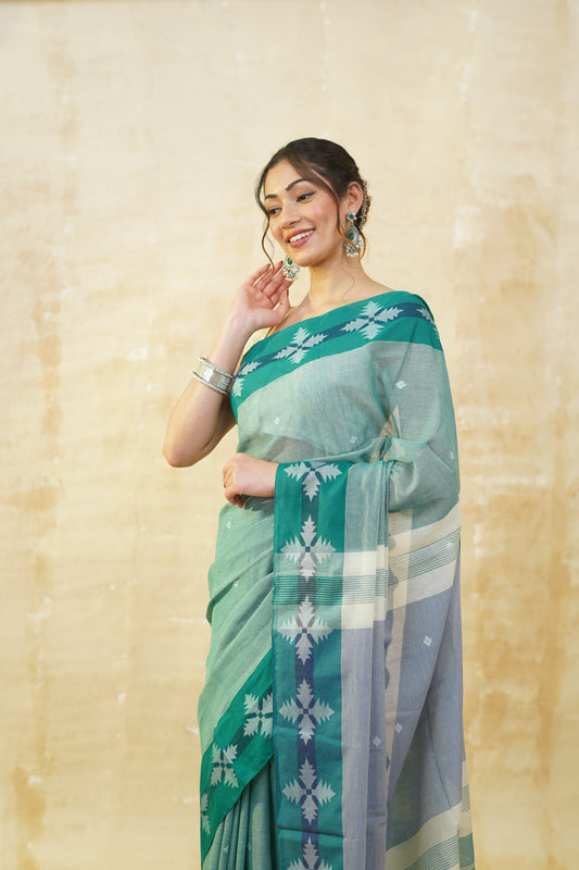 Pine Green Pure Cotton Saree