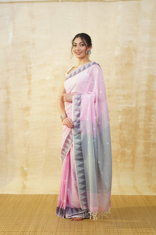 Baby Pink Pure Cotton Saree