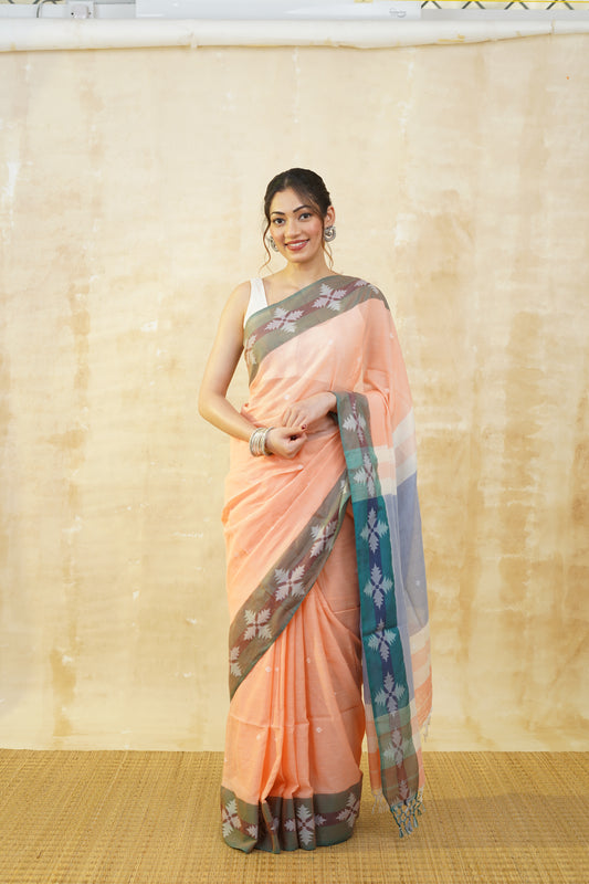 Cantaloupe Orange Pure Cotton Saree