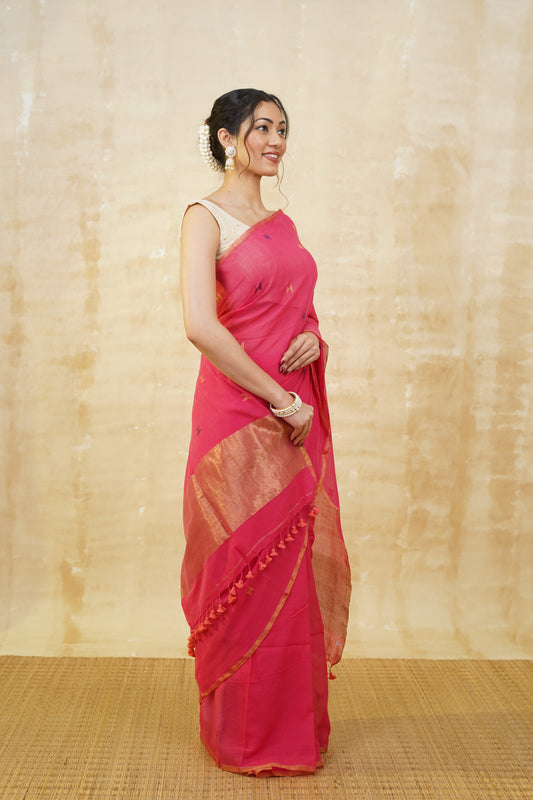 Ruby Pink Pure Cotton Saree