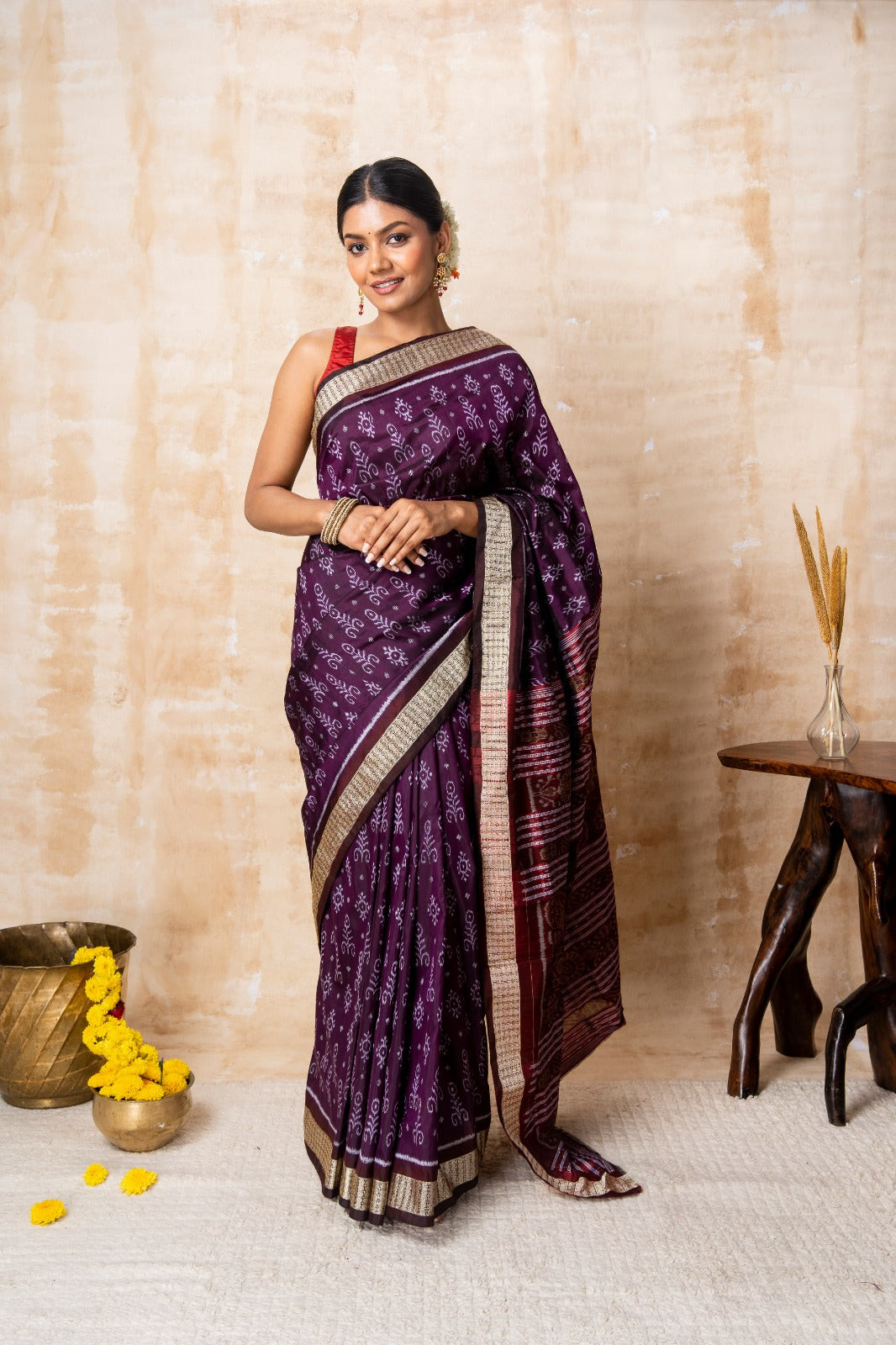 Heritage Violet & Red Silk Saree