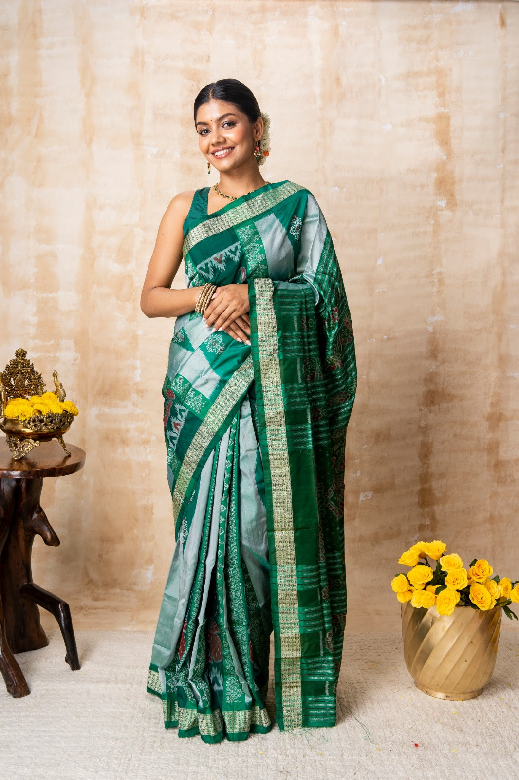 Buy online Pure Linen Silk Sarees with Silver Zari motifs and Rich Pallu -  Pink-AF400